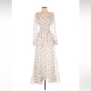St Armont Linen Silk blend Open backless floral Dress Maxi Long Sleeve Boho